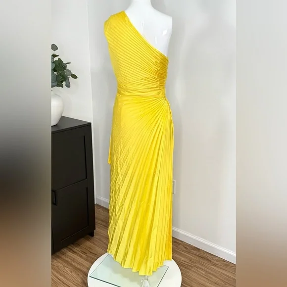 Milly Estelle Pleated Satin One-Shoulder Dress Size 6 - Picture 9 of 12